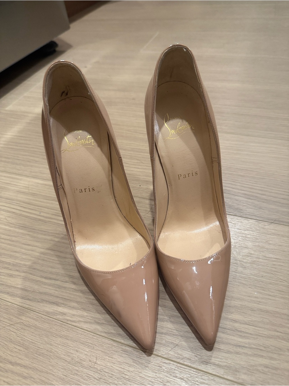 Christian Louboutin Blush Patent Leather Pointed Toe Pumps